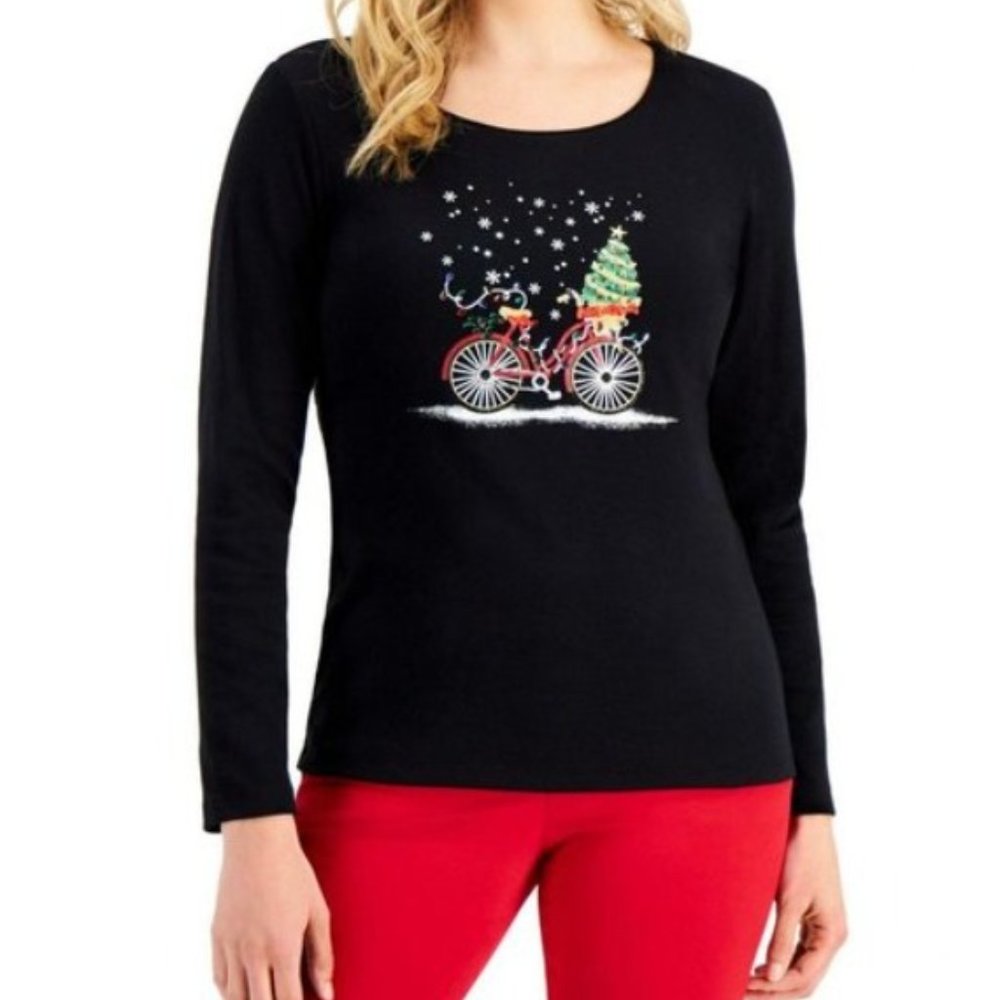 NWT Karen Scott Christmas Holiday Graphic Top